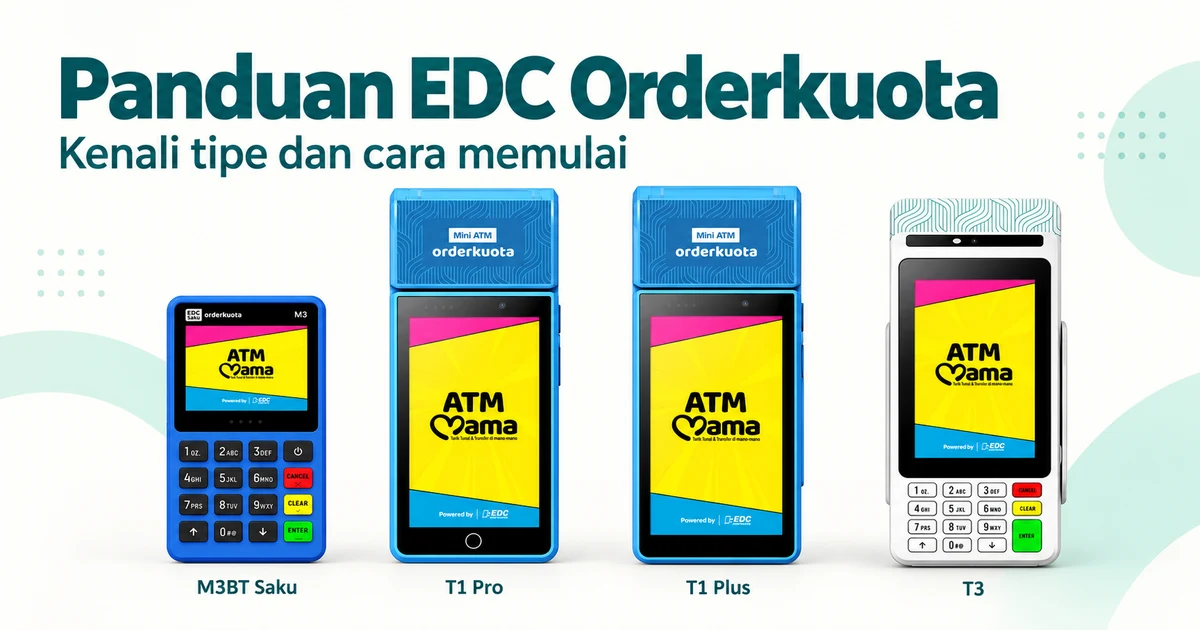 Ilustrasi pilihan EDC Orderkuota: M3BT Saku, T1 Pro, T1 Plus, dan T3